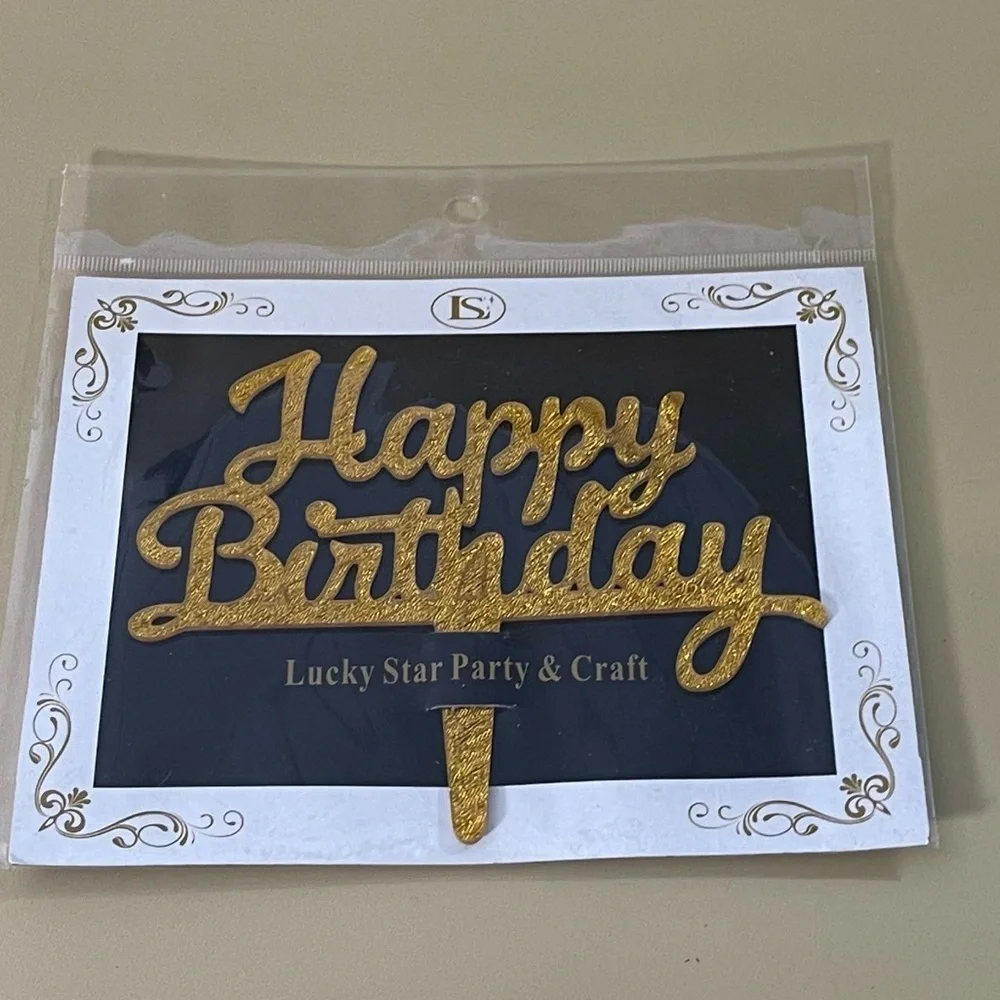 NWT Happy Birthday CursiveGold Sparkle Acrylic Cake Topper